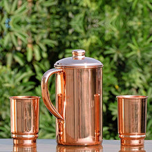 Load image into Gallery viewer, Shiny Pure Copper Water Jug &amp; 2 Tumblers 

