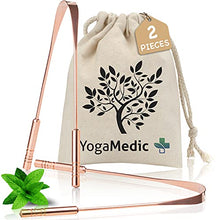 Load image into Gallery viewer, YogaMedic Tongue Scraper 2 Pack 100% Copper with Travel Case- Tongue Cleaning Tool, Fresher Breath, Tongue Cleaner for Adults &amp; Kids, Fight Bad Breath, Tounge Brush for Better Oral Hygiene, U Shape
