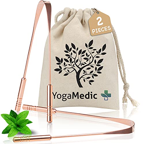 YogaMedic Tongue Scraper 2 Pack 100% Copper with Travel Case- Tongue Cleaning Tool, Fresher Breath, Tongue Cleaner for Adults & Kids, Fight Bad Breath, Tounge Brush for Better Oral Hygiene, U Shape