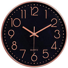 Load image into Gallery viewer, Copper/Rose Gold &amp; Black Wall Clock | Non Ticking |12 Inch | Battery Operated | October Elf

