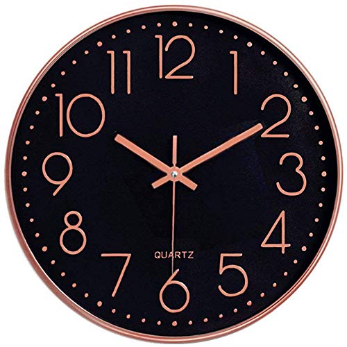 Copper/Rose Gold & Black Wall Clock | Non Ticking |12 Inch | Battery Operated | October Elf