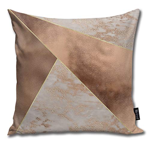 Copper Foil And Blush Rose Gold Marble Triangles Cushion Cover | 18x18 inches