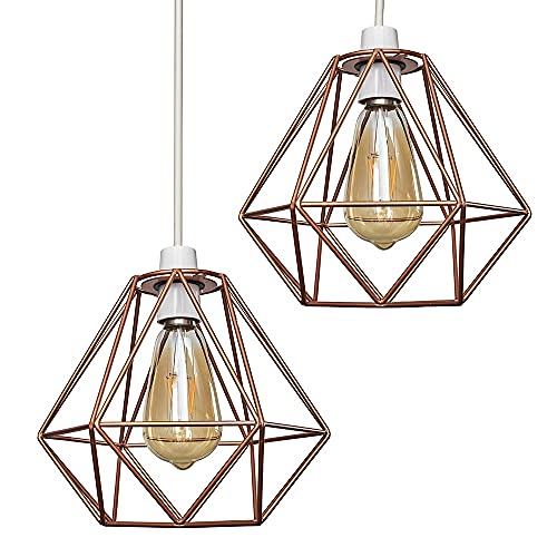 Pair | Retro Style Copper Metal Basket Cage Ceiling Pendant Light Shades | MiniSun