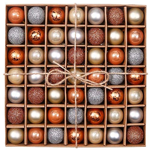 Christmas Baubles | Woodland Copper and Gold Christmas Ball Ornaments | 49Pcs 