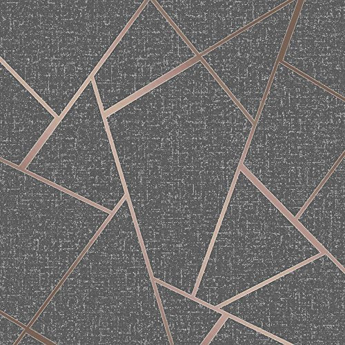 Fine Decor Wallcoverings | Quartz Fractal Wallpaper | Charcoal & Copper (FD42283)