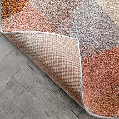 Multi-Coloured Blush Pink & Copper | Modern Geometric Pattern Rug | La ...
