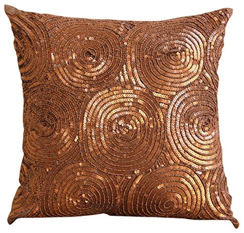 The HomeCentric | Luxury Copper Cushion Cover | Spiral Sequins | 60x60 cm | Modern Copper Swirls