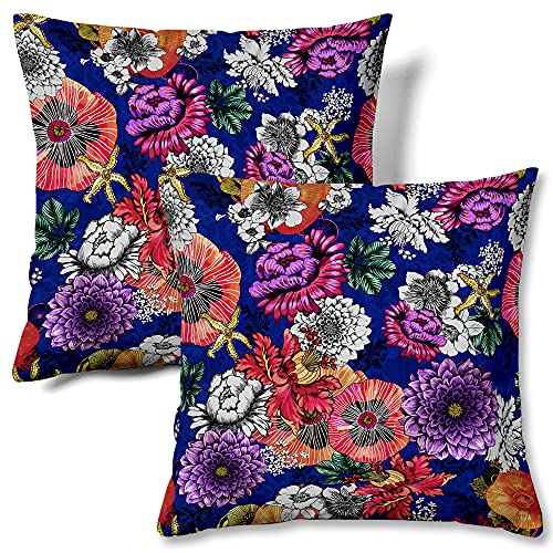 Contemporary Floral Design Cushion Covers | Set Of 2 | Navy, Copper, Pink 