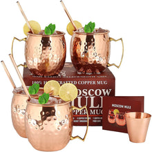 Load image into Gallery viewer, Moscow Mule Copper Mugs | Set of 4 | 100% Pure Solid Copper Mugs | 16 oz
