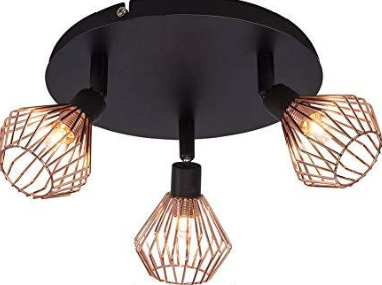 Retro Style Copper Ceiling Light With Birdcage Shades | 3 Spotlights 