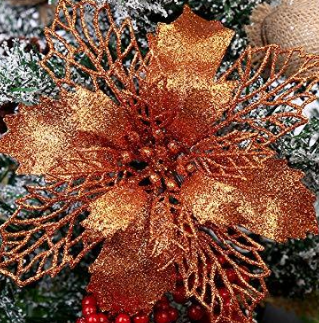 Copper Christmas Decoration | Large Poinsettia Glitter Flower