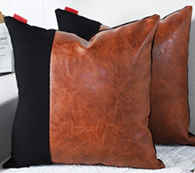 Load image into Gallery viewer, Pack Of 2 | Copper Brown &amp; Black Cushion Covers | 45cm x 45cm | Mandioo
